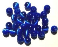 30 6mm Round Sapphire Fiber Optic Cats Eye Beads